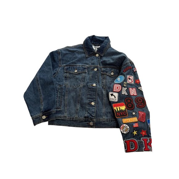DKNY Ludlow Wash Patchwork Denim Jacket in Blue